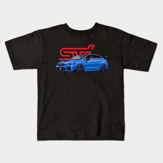 WRX STi Rally Blue Kids T-Shirt by cowtown_cowboy